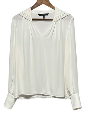 WHITE HOUSE BLACK MARKET | Creamy White Satin Minimalist Quiet Luxury Blouse